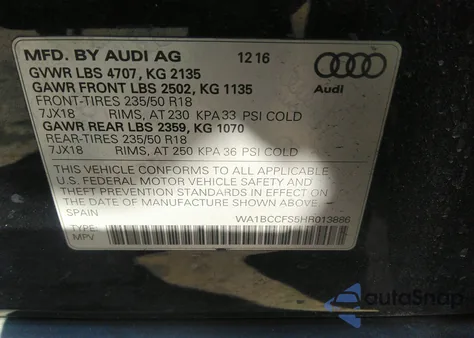 2017 Audi Q3 2.0T Premium из США, поврежденный, VIN WA1BCCFS5HR013886